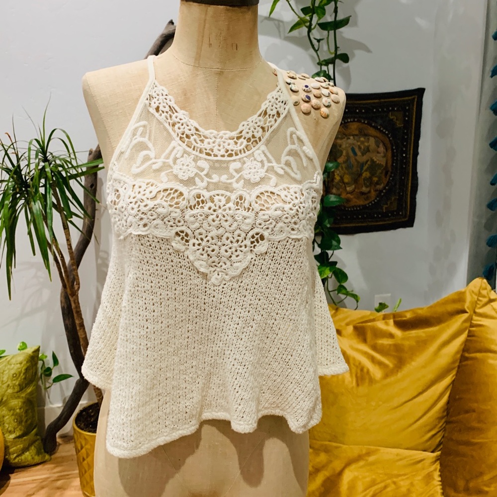 Forever 21 White Lace Tank Top Sm